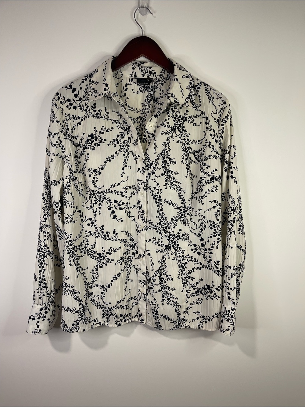 East 5th white Blouse with Black Leaf vine pattern blouse